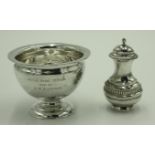 A silver trophy bowl and a silver pepper, 5oz.