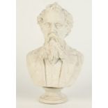 A Parian ware bust of Charles Dickens, height 31cm, width 19cm.