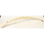 An ivory tusk carved with fourteen graduated elephants, early 20th century, length 113cm.