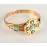 A 15ct gold Victorian ring, set with turquoise and pearls.