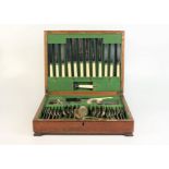 A Harrods Ltd oak canteen of silver plated cutlery, height 11.3cm, width 44cm, depth 35.