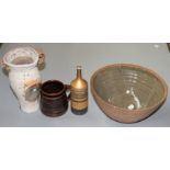 A Mary Rich vase, rim chips, a Leach stoneware bowl,