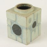 A Tolcarne Newlyn pottery vase, of square section with geometric design, height 15.5cm, width 11.