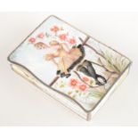 A saucy Art Nouveau enamelled silver vesta box,