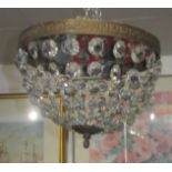 A cut glass and metal hanging ceiling light, height 17cm.