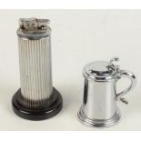 A chrome plated Dunhill tankard table lighter, height 9cm, together a Polo column table lighter,