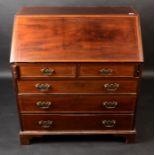 A mahogany and satinwood crossbanded bureau, 19th century,