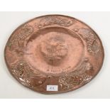 An Arts and Crafts copper wall plaque, with a shield to the centre impressed 'St Mawes 1368',