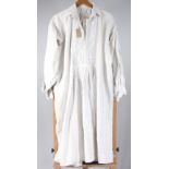 A man's linen working smock, together with a woman's cotton smock frock.