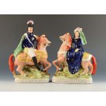 A pair of Victorian Staffordshire equestrian groups, Louis Napoleon and Empress of France,