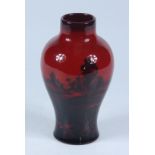 A Royal Doulton flambe baluster vase, with a black landscape, C. Noke signature, 15.5cm.