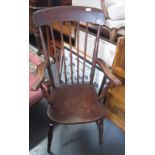 A spindle back kitchen armchair, 19th century, height 109cm, width 59cm,