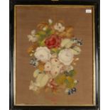 A Victorian woolwork picture depicting a floral spray, by Ann Maria Veall, dated 1868.