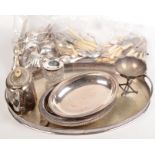 Miscellaneous silver plated items to include, two entree dishes, an oval tray, a teapot,