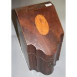 A George III mahogany knife box, with a hinged, shell inlaid cover, height 37cm, width 22cm,