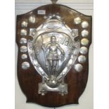 A mahogany and silver plated shield,