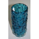 A Whitefriars kingfisher blue glass bark vase, by Geoffrey Baxter, 1960s, height 18.5cm.
