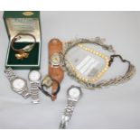 Watches, a pearl bridal tiara, one other necklace etc.