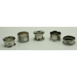 Five various silver napkin rings, 2.8oz.