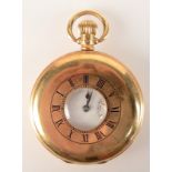 A 18ct gold cased half hunter keyless pocket watch by Omega, the movement numbered 5628240,