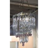 A pair of cut glass and gilt metal hanging waterfall ceiling shades,
