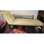 A late Victorian stained wood upholstered chaise longue, height 69cm, width 171cm.