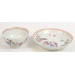 A Chinese porcelain famille rose tea bowl and saucer, late 18th century,