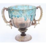 A Venetian twin handled cup, in 17th century style, repaired, height 17cm.