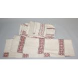 Four Rufflette brand, cream and light red, diamond weave curtains,