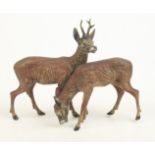 A cold painted bronze group of a stag and doe, height 9cm, width 11.5cm.