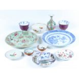 Miscellaneous Chinese and Japanese ceramics to include a Chinese Canton celadon plate, diameter 22.