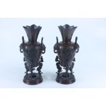 A pair of Japanese bronze incense burners, height 33.