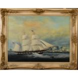 A ship's portrait pastiche of an early painting by W J Huggins, together with a small oil on canvas.