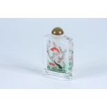 A fine 20th century Chinese glass snuff bottle interior painted with koi, height 8.1cm, boxed.