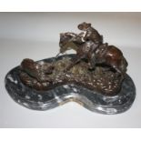 A Federick Remington bronze group entitled 'Double Trouble', signed, height 27cm, width 44cm,