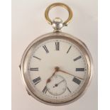 A silver cased key wind open faced pocket watch.