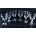 Six Victorian glass rummers, each with cut bowl and four with cut stem.