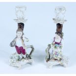 A Dresden style late 19th century candlesticks, in Rococo style,