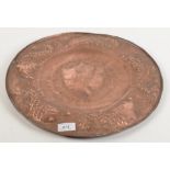 An Arts and Crafts copper wall plaque, with a shield to the centre impressed 'Bodmin 1572',