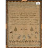 A needlework sampler by Sarah Jane Efford aged 12 years, dated 1844,