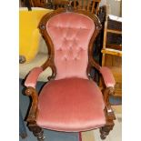 A Victorian walnut gentleman's armchair,