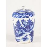 A Caughley tea canister and cover, 18th century, decorated with pagodas, houses,