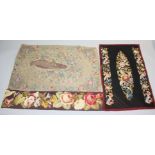 A chain-stitched wall tapestry, depicting a perched hawk, 120 x 77cm, together with two needleworks,