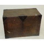 An oak metal bound chest, 19th century, the hinged fall front opening to reveal eight compartments,