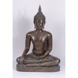 A large Chinese bronze figure of a seated buddha, height 93cm, width 61cm, depth 32cm.