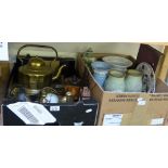 Box of miscellaneous including Wedgwood handled urn with cover, Wedgwood vase and candlestick,