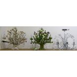 A pair of five light ceiling fitments each as a bouquet of flowers, one painted, one plain white