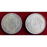 Two Edward VII half crowns, 1902 and 1903