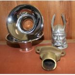 A Rover 16 replica aluminium Vikings head, circa 1980, from a 1929 example, two chrome horn