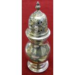 A silver sugar caster, Birmingham 1926 of baluster form